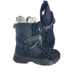 New In Box Yoki Womans Ghandi 45 Lace Up Ankle High Black Boot Cushioned Sz 5